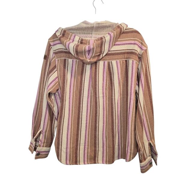 Roxy Sunlight Rider Hooded Shirt Jacket Women's XS Brown Pink Stripe Beach Boho - Picture 7 of 7